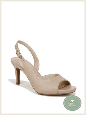Womens Slingback Pump 3 Inch Heel Open Almond Toe Faux Leather Dressy